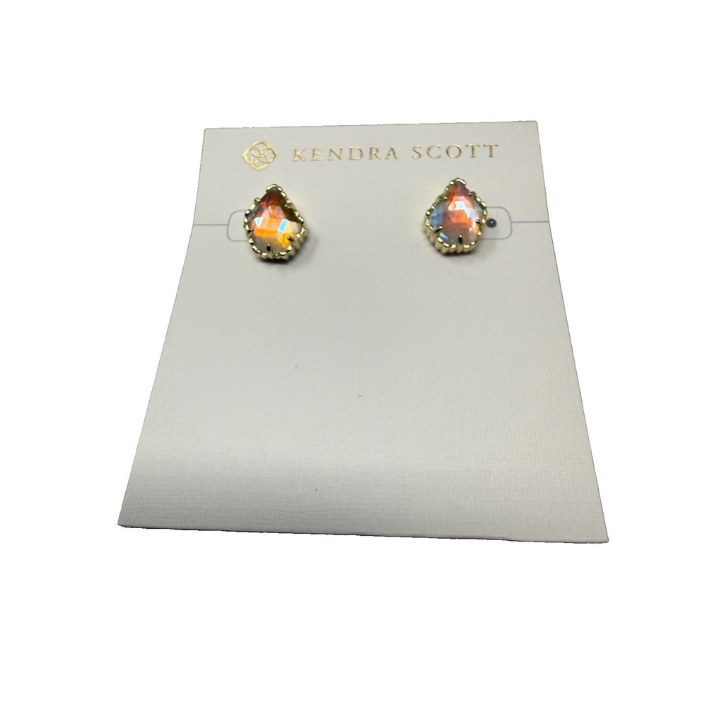 Kendra Scott Tessa Stud Earrings Gold-Plated Brass Iridescent Dichroic Glass